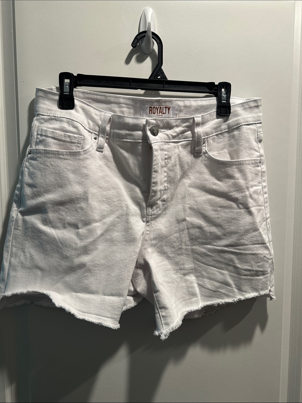 Royalty For Me White Denim Frayed Hem Shorts